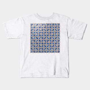 Weiß Blaues Muster mit Goldenen Kreuzen Kids T-Shirt